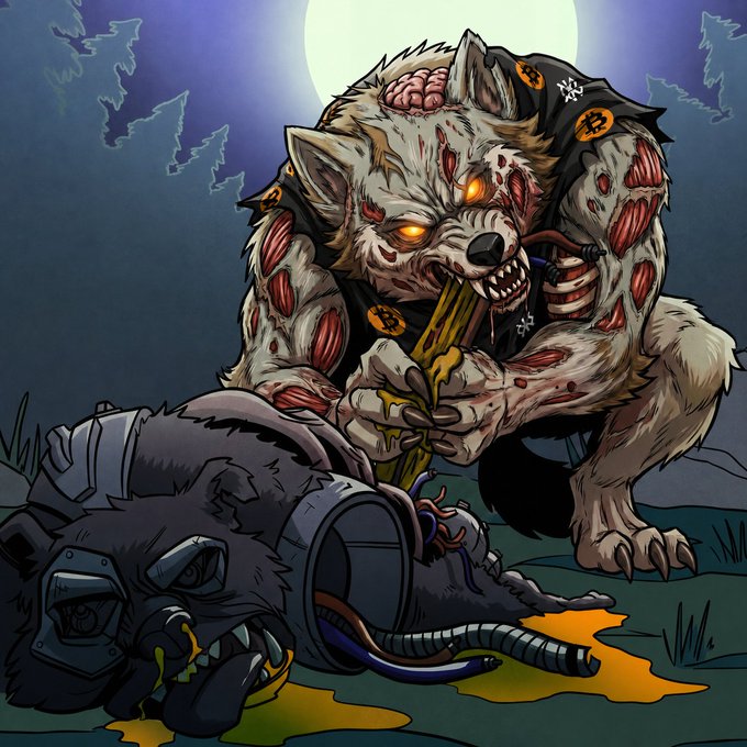 The depicted wolf beast from the accompanying post is hungrily eating the bear.