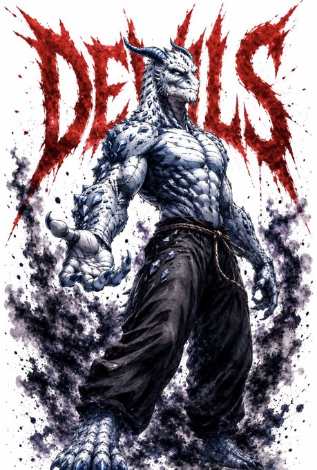 The image features a muscular, bearded man with horns standing against a black background. The man appears to be wearing a robe or jumpsuit, which adds to his imposing presence. The caption of the image reads "Good night to those who GN Get ready for what's coming on @DevilsSOL666 Midgard." This suggests that there might be an upcoming event or story related to the post about dragons and their powers.