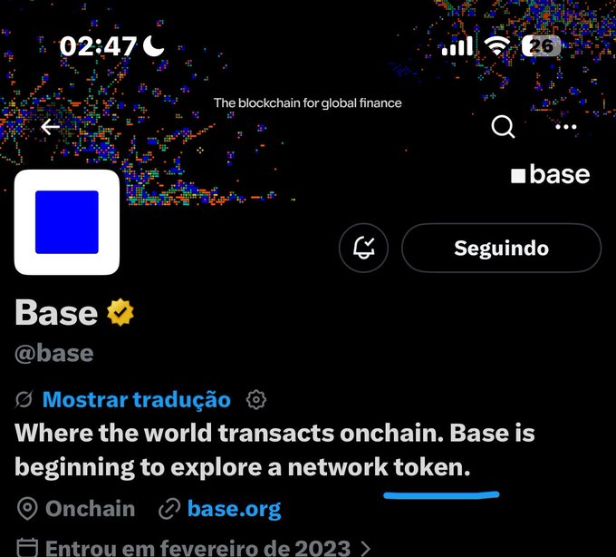 The image features a social media post with a black background, containing text written in Spanish that reads "Base will be cooking something big and exploring a new token on the network!". The post also includes an emojis of a smiley face and a thumbs up. The caption is written in English and indicates that Base might be releasing a new token soon.