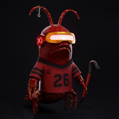 A 3D-rendered red ant-like creature wearing a red jersey with the number 26, yellow VR goggles, and holding a crowbar stands against a black background.