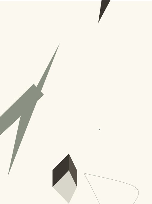 Abstract minimalist art with sharp geometric shapes in muted green, black, and white tones on a cream background.
