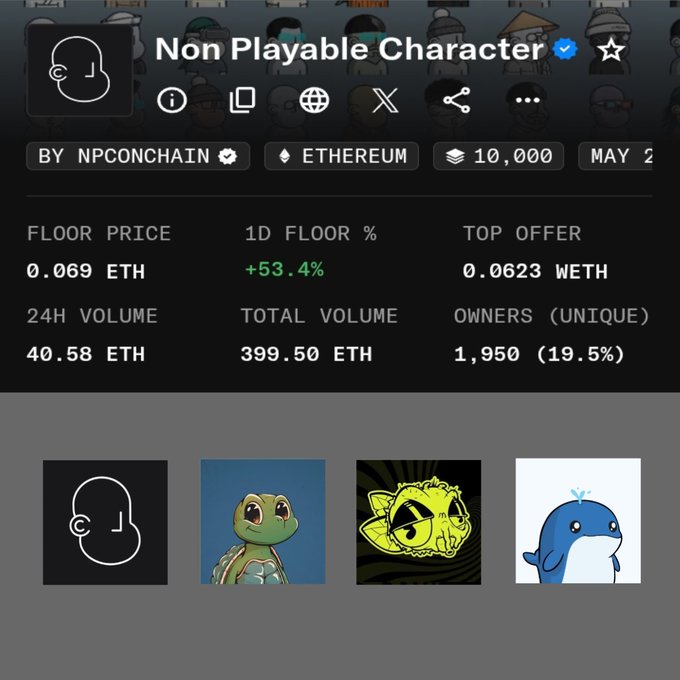 "OMG, Parabolic new ATH @npconchain in just one day! 400 ETH total volume. This is the ultimate magic. What'S your prediction for the next all-time high for NPC? @heyshellmates @BlowFlyHQ @whacky_whales @npconchain".