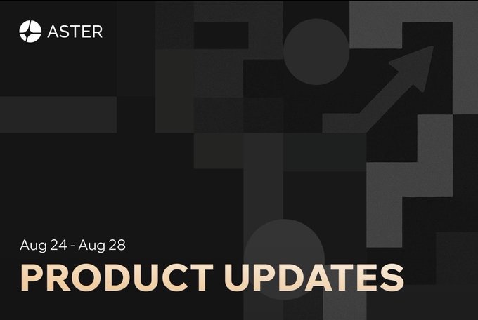 A dark promotional graphic displays the ASTER logo with text reading 'Aug 24 - Aug 28' and 'PRODUCT UPDATES' in beige lettering.