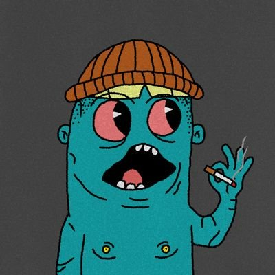 The image features a cartoon character wearing a hat with an open mouth holding a cigarette. The character appears to be a blue monster or troll-like creature with a wide smile. The caption provided for this image seems to be unrelated, as it does not provide any relevant information about the content of the post.