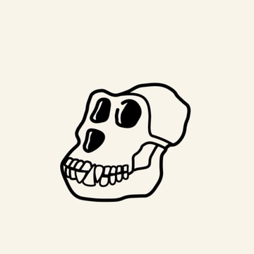A simple black-and-white line drawing of a cartoonish ape skull, depicting a stylized version of the Bored Ape Yacht Club (BAYC) logo. The image relates to the post as a minimalist 10ktf Gucci variant of the iconic BAYC branding.