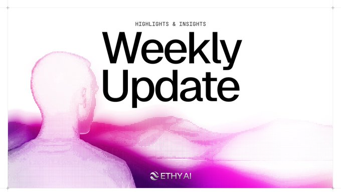 A promotional graphic featuring the text 'HIGHLIGHTS & INSIGHTS Weekly Update' with the 'ETHYAI' logo and a pink-tinted figure.