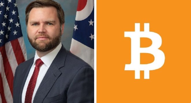 The image shows Senator JD Vance beside the Bitcoin logo, illustrating the topic of Bitcoin adoption discussed in the accompanying post. Vance predicts a significant increase in Bitcoin ownership among Americans, potentially pushing it into the financial mainstream.