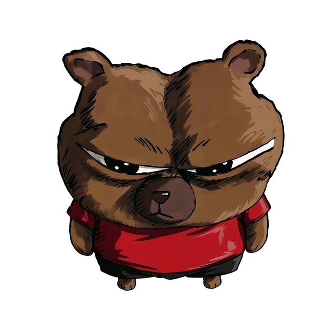 This cartoon shows an angry brown bear wearing a red shirt, perfectly illustrating the "bear market" sentiment mentioned in the accompanying post.