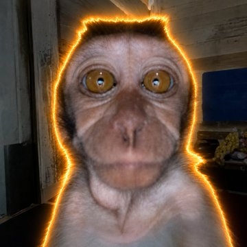 A monkey with wide yellow eyes is outlined by a fiery orange glow, looking directly at the camera in a dimly lit room. The dramatic lighting and viral TikTok framing amplify its meme-like appeal, aligning with the post's promotion of a "Call Ape" token gaining traction online.