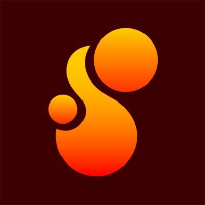 A stylized logo featuring an orange and yellow gradient 'S' shape with circular elements on a dark brown background.