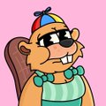 The image shows a cartoon beaver character wearing sunglasses and a propeller beanie, smiling while seated in a chair. The whimsical illustration aligns with the post's warm, friendly welcome to the "Beaver Lodge" sub-faction, matching the playful tone of gifting the "Beautiful Beaver (Female Nibbles)" to the new member.