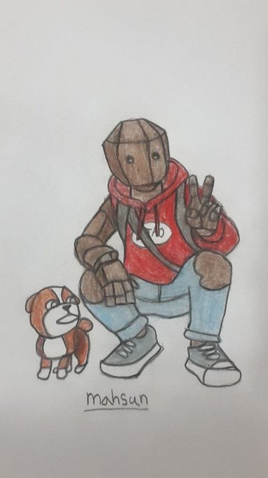 A hand-drawn illustration shows a friendly tree-like character in a red hoodie and jeans making a peace sign next to a small dog, with the name "mahsun" signed at the bottom. The playful, approachable artwork contrasts with the post's serious topic about privacy challenges in blockchain technology, where seemingly innocent interfaces can inadvertently leak shielded information through unexpected channels.