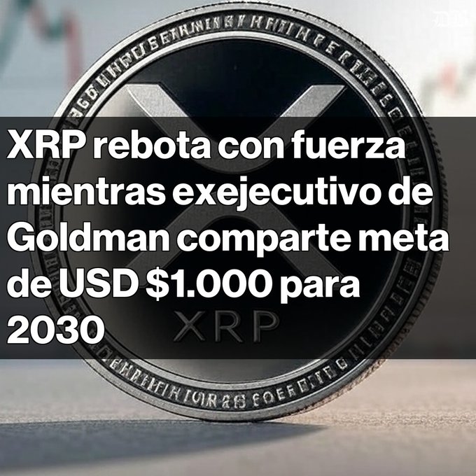 The image shows a silver coin with an XPRE Bitcoin address displayed prominently at its center. The coin also features text that explains that XRP rebota como fuerza mientras excesivo de Goldman Sachs, Dom Kwok, y pronostica un objectivo ambicioso de USD $1,290 El exejecutivo de Goldman Sachs. This coin is promoting XRP to the audience and how much it costs. The text at the bottom of the image provides additional information about the value of the XPRE Bitcoin Address relative to the current price.