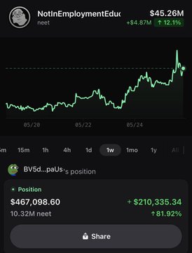 The image features a graph with a green line that shows an upward trend over time. Below this graph, there is a message from someone named "BVSD. paisley" who has posted $467,000 for a whale. The text in the image reads "A $neet whale is currently holding a $467,000 bag". This post seems to be related to the discussion about investing and shares on social media platforms like Twitter.