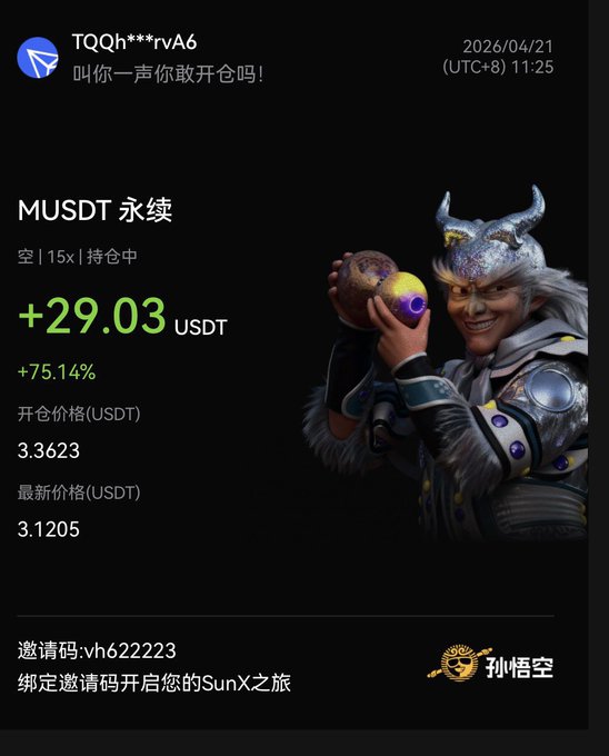 The image shows a person wearing a helmet with horns, holding two gold balls over their head. The background of the image is black, making the person and the objects stand out prominently. The text "MUSDT" appears multiple times throughout the image, indicating that this could be an advertisement or promotional material for a cryptocurrency exchange.