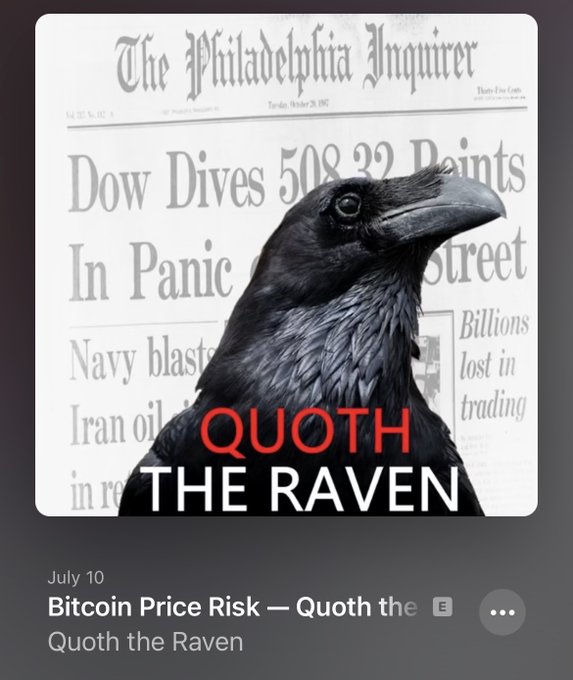An album cover titled 'Quoth the Raven' featuring a raven in front of an old Philadelphia Inquirer newspaper headline 'Dow Dives 508.32 Points,' dated October 29, 1929.