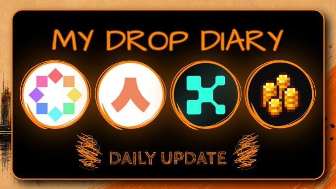 A promotional graphic titled 'MY DROP DIARY' displays four circular icons featuring colorful gems, an arrow, a stylized symbol, and gold coins, with the text 'DAILY UPDATE' below.