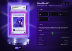 A "Monad Card #7" is displayed featuring a "Whale Club Gold Pass" valued at 987.30 MON, and the post complaining about not receiving an airdrop is a sarcastic jab at the Monad team, implying the cartoon whale on the card represents holders being "whaled" on with empty promises instead of the airdrop they expected.