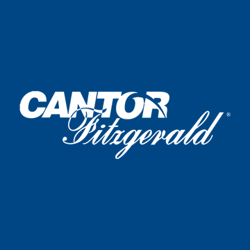 The image shows the Cantor Fitzgerald logo in white text on a blue background, representing the financial services firm referenced in the post about their Bitcoin bear market analysis.