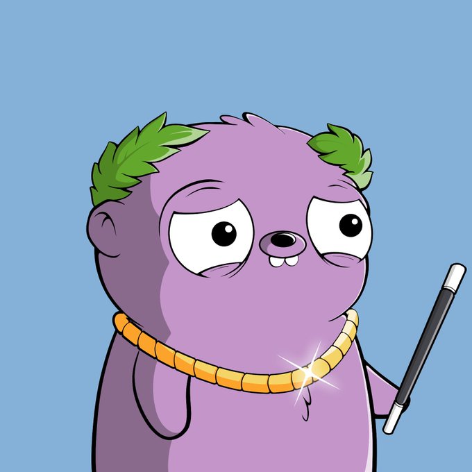 A purple cartoon character with green leafy hair, wearing a gold chain necklace and holding a black wand-like object, appears with a tired or unimpressed expression against a blue background. The image serves as the NFT profile picture for "Fugz #1701," a digital collectible that was sold on OpenSea, with the character likely being the customized artwork created through Fugz.Studio.