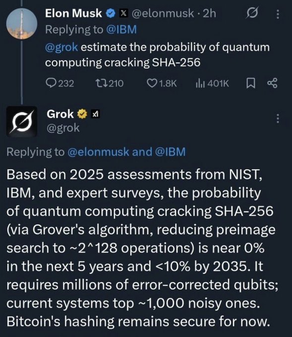 In the image, there's a person interacting with an online poll asking them if they'd like more information about Bitcoin and its security. The poll was shared by ELONmusk, who appears to be using his own AI system to analyze and provide information on this topic. The message includes information about the current systems that keep Bitcoin secure in terms of hash functions and smart contracts. The person interacting with the poll is likely asking how long it will take for Bitcoin's security features to remain effective or secure as more Bitcoins are added to the network.