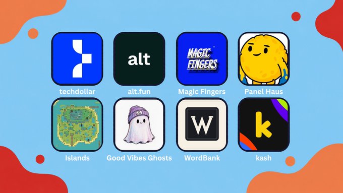 The image features a blue background with six different app icons displayed, each representing a different app or service. The apps include "alt", "Magic Fingers", "W", "WordBank", "Good Vibes Ghosts", and "Kash". These icons are arranged in two rows of three, creating a visually appealing layout that highlights the various offerings available on the market.