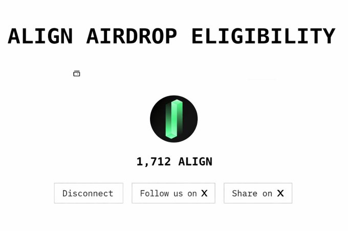 A user's $ALIGN airdrop eligibility checker showing an allocation of 1,712 ALIGN tokens, corresponding to the $171 worth mentioned in the post about ZK Arcade participants claiming from the 10M token pool.