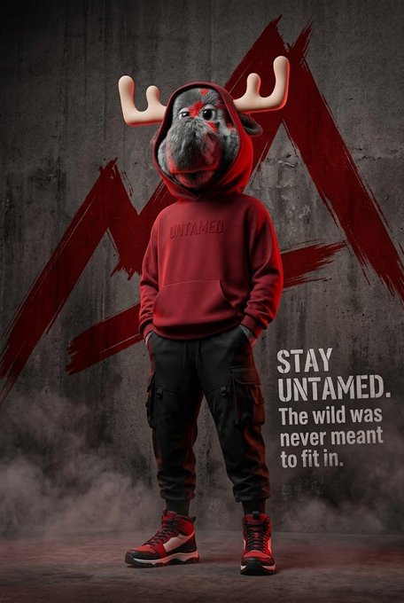 A promotional image featuring a child in a red hoodie and a monstrous wolf-like mask with antlers, with text reading 'STAY UNTAMED. The wild was never meant to fit in.'