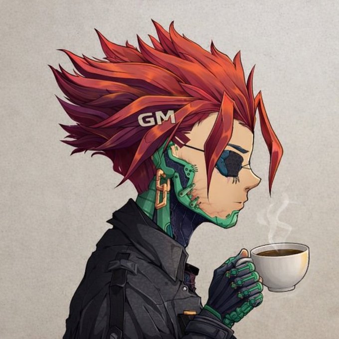 The image features a cartoon character, possibly a robot or cyborg, holding a cup of coffee while wearing glasses and earrings. The character appears to be dressed in black clothing with a green and red color scheme. The background of the image is white, which contrasts with the colorful attire of the character. There are no texts present in the image, but there is a caption that reads "GOOD MORNING LEGEND True builders never truly disconnect Qubitrefill using zcash and collaborated with joinwebzero at the Berlin hackathon". This caption suggests that the image might be related to a story or event involving the character from the cartoon.