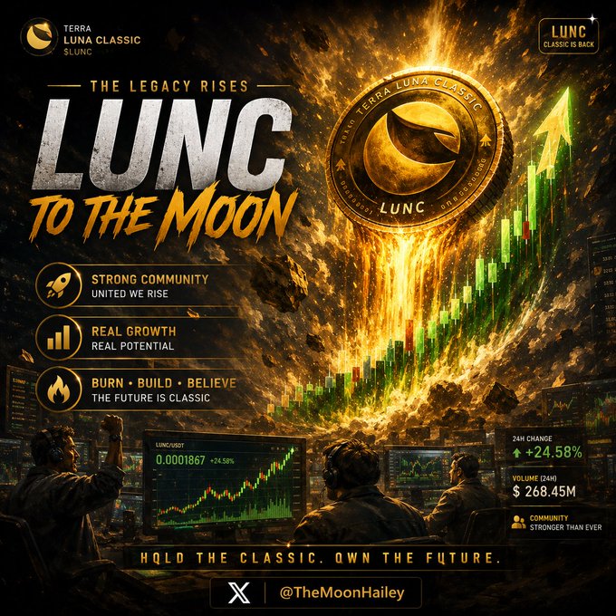 The image features an advertisement showcasing a coin called LUC which stands for Laboratory-Class Limited Coins. The advertisement has a creative design with an animation of the coin rising into the air like a rocket. The text on the poster proclaims "LUNC TO THE MOON" and explains that these coins are not going anywhere soon. The image also includes a chart, possibly representing the growth in value or popularity of LUC over time. The post reads about a peace deal between Iran and some other nations, which is related to cryptocurrency mining operations called Lunc. It emphasizes how this deal will soon shock the world if it becomes reality.