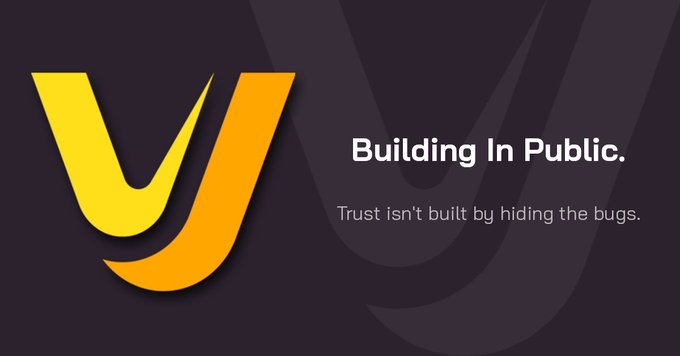 A minimalist graphic with a yellow-orange 'y' logo on a dark background, accompanied by the text 'Building In Public. Trust isn't built by hiding the bugs.'