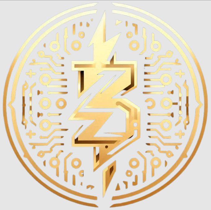 A gold-colored circular emblem featuring a stylized 'B' or lightning bolt 'Z' symbol at its center, surrounded by circuit board patterns on a gray background.