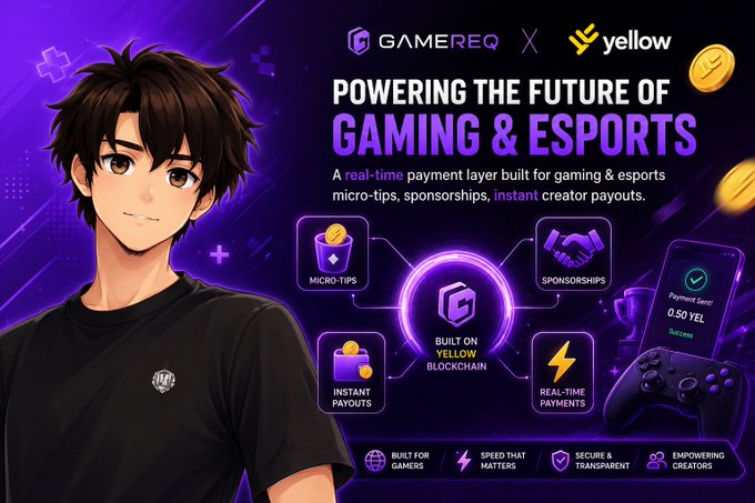 ersyq.com/powering-the-future-of gaming & esports features a cartoon character, purple background with gold coins and logos, and text promoting a new platform for gamers and esports enthusiasts.