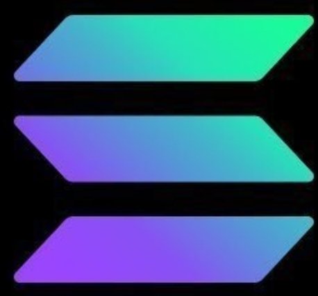 The Solana cryptocurrency logo, featuring three stacked parallelogram shapes in green-to-purple gradient on a black background.