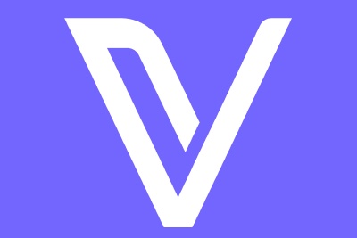The image shows a white stylized "V" logo on a purple background, representing the VeChain (VET) cryptocurrency brand mentioned in the post. The post promotes dApps built on VeChain, referencing the platform's $VET token and its #B3TR initiative for real-world blockchain applications.