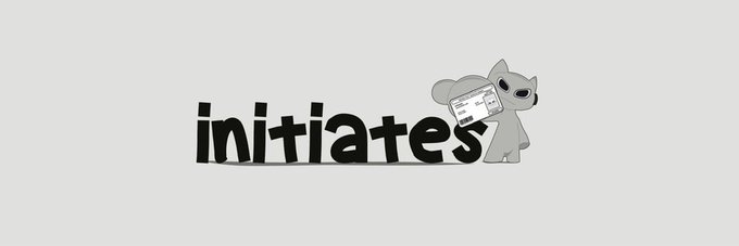 A logo for 'initiates' featuring a cartoon koala holding a card or ticket.
