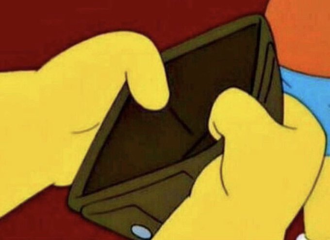Two yellow cartoon hands clutch an empty brown wallet wide open, revealing nothing inside — a humorous visual punchline to the post "Best caption gets 1 SOL Go.," playing on the irony that even the winner's prize can't fill an empty wallet.