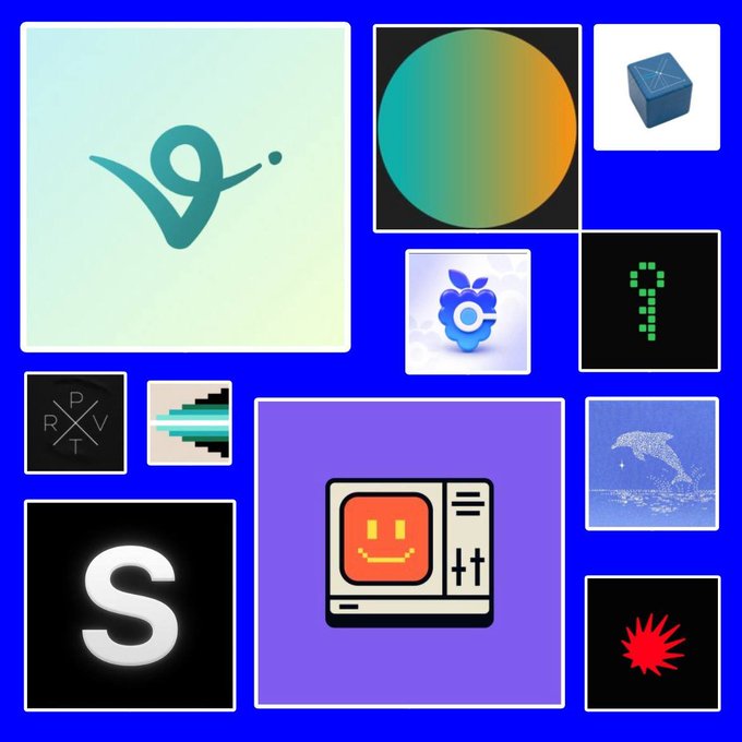 The image features a collection of logos and icons arranged against a blue background. The logos include a smiley face, a computer mouse, a keyboard, and various other symbols representing different companies or products. One logo that stands out is an apple icon with a bite taken out of it, which could represent the Apple company's brand identity. The image also includes text elements such as "S" and "@base", possibly indicating the source or creator of these logos.