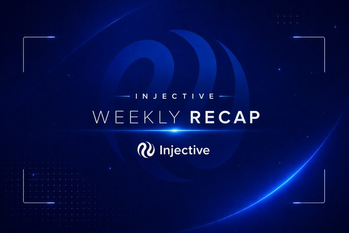 The image features a blue background with white text that reads "Weekly Recap" at the top of the screen. Below this, there's a logo for an AI Agent payments service called "@injective", which has recently launched its payment system. The text indicates that the system is now live and agents can send and receive payments automatically.