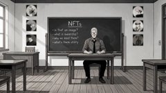A black-and-white illustration of a stern teacher at his desk in a classroom, with a chalkboard reading 'NUTS' and a list of student offenses including 'Pencil Sharpener', 'Wasting Time', 'Talking in Class', and 'Stupid Funny Story'.