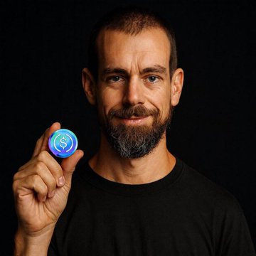 The image features a man with a beard holding up a blue coin that has the number "1" on it. The coin appears to be made of metal, possibly silver or gold, as indicated by its color. The man's face is visible in the photo, and he seems to be smiling for the camera. The background of the image is black, which contrasts with the colorful coin held up by the man. This contrast makes the coin stand out more prominently against the dark backdrop.