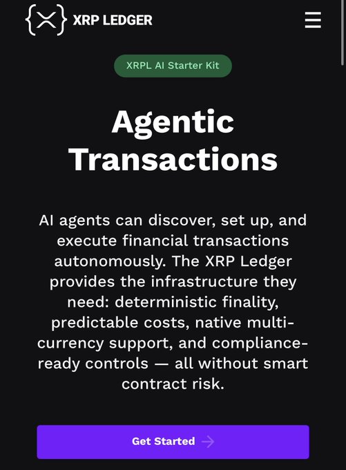 The image features a smartphone screen displaying the page of an XRP Ledger app. At the top, there's text that reads "Agents can discover, set up, and execute financial transactions using x402-secure for risk checks and claw.credit for agent-native credit." This information is related to the post where it says: "The XRP Ledger's agentic economy stack is coming together. Agents can complete payments using t54’s x402 facilitator, while using x 402-secure for risk checks and claw.credit for agent-native credit." The main focus of the image is an explanation that agents are capable of executing financial transactions.