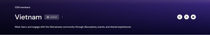The image shows a banner with text that reads "Vietnam" at the top, followed by a list of events happening through Vietnam's architecture community. The text also mentions that there are currently 1239 members in the Vietnam Regional Chapter, which is an organization dedicated to promoting sustainable and environmentally friendly architectural practices within Vietnam. The post encourages users to join this chapter and engage with them on social media platforms like Facebook or Instagram for more information about their initiatives.
