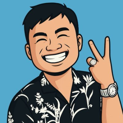 urn of flowers on a blue background, with a cartoon illustration of a man wearing a black and white floral shirt and a silver watch.