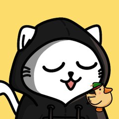 A cute cartoon cat wearing a black hoodie with closed eyes and an open mouth holds an orange cat in a hoodie, visually representing the "Hood friends" NFT collection teased in the post with its hand-drawn, chibi-style art aesthetic.