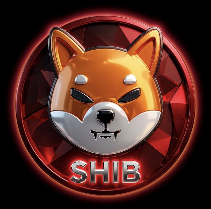 A 3D-rendered Shiba Inu dog face on a red gem-like circular background with the text 'SHIB' displayed at the bottom, representing the Shiba Inu cryptocurrency.