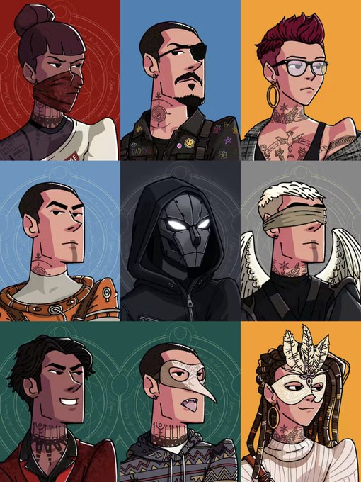 The image features a grid of nine cartoon-style portraits, each depicting a different character with unique facial expressions and hairstyles. The characters include a man wearing glasses, a woman with a mask, another man with a mustache, and several others with various styles of hair and facial features. The post is captioned "Good night Gods These are @wonderbossnft by @lunarisdev and @Tmac_SOL Shout out to the team for 1/1 SolGods Creator Mask Congratulations It' s a wonderful day for @solana".