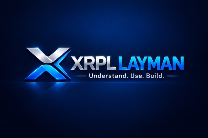 A sleek blue gradient logo featuring a stylized "X" beside the bold text "XRPL LAYMAN" with the tagline "Understand. Use. Build." beneath it, set against a dark navy background. The branding visually reinforces the post's message of making XRP Ledger concepts accessible to everyday users through plain-language education.