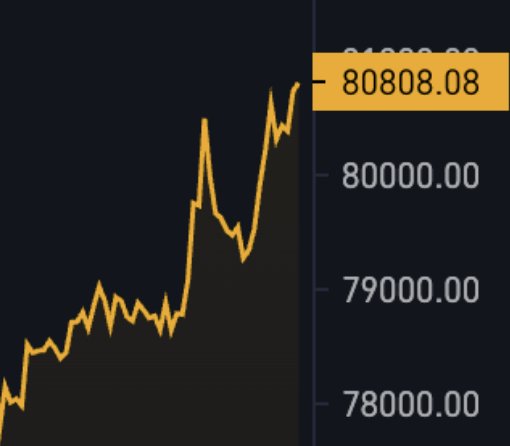 A line chart on a dark background showing a price reaching 80808.08, with y-axis markings from 78000.00 to 80000.00.