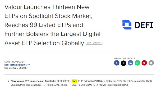 "It seems like Valour added flare as a part of a specialized data and interoperability play. Flare now has another TradFi distribution channel as the Layer 1 built to make XRP, and soon other major non-EVM assets, productive for institutions."